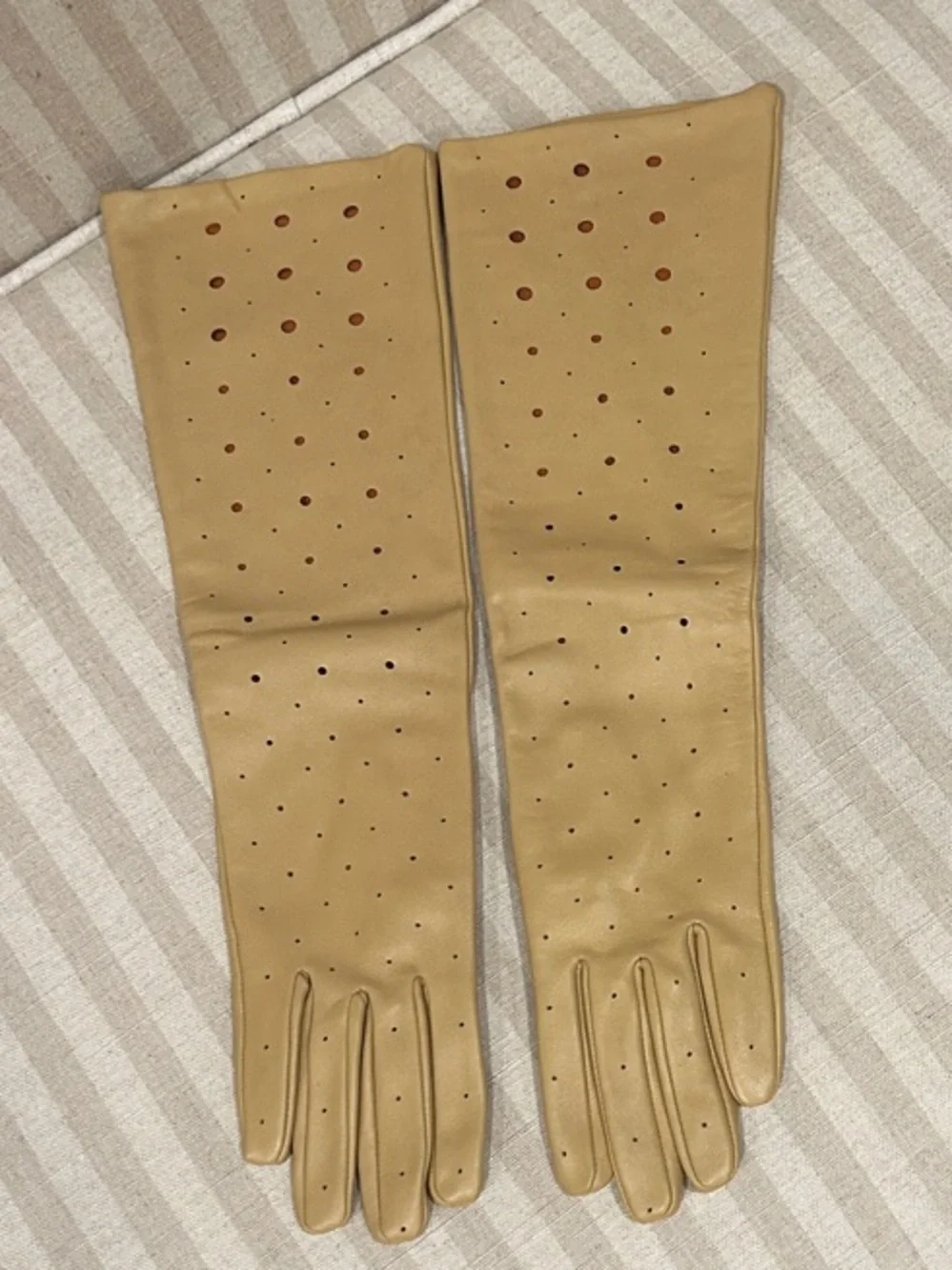 Long Tan Perforated Leather Gloves